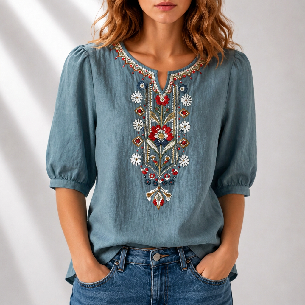 Floral Embroidered Blouse for Women