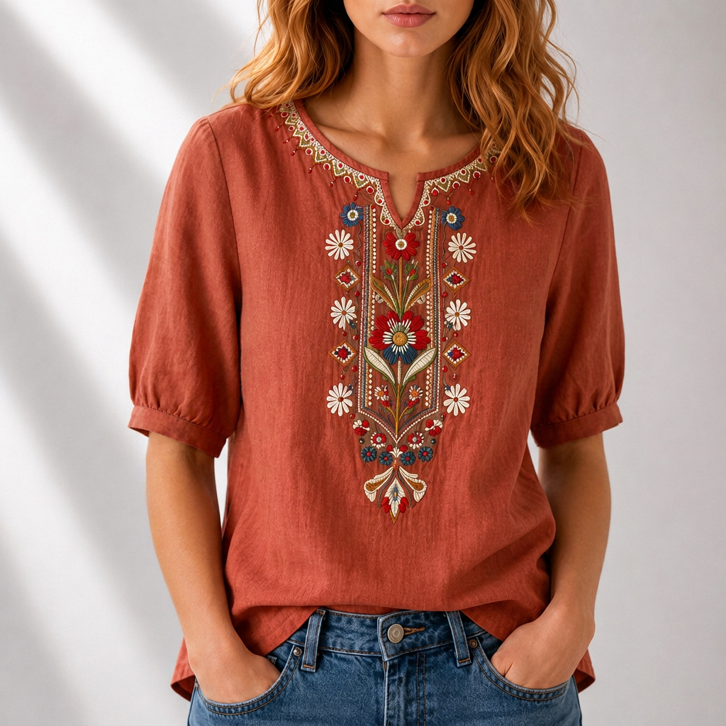 Floral Embroidered Blouse for Women