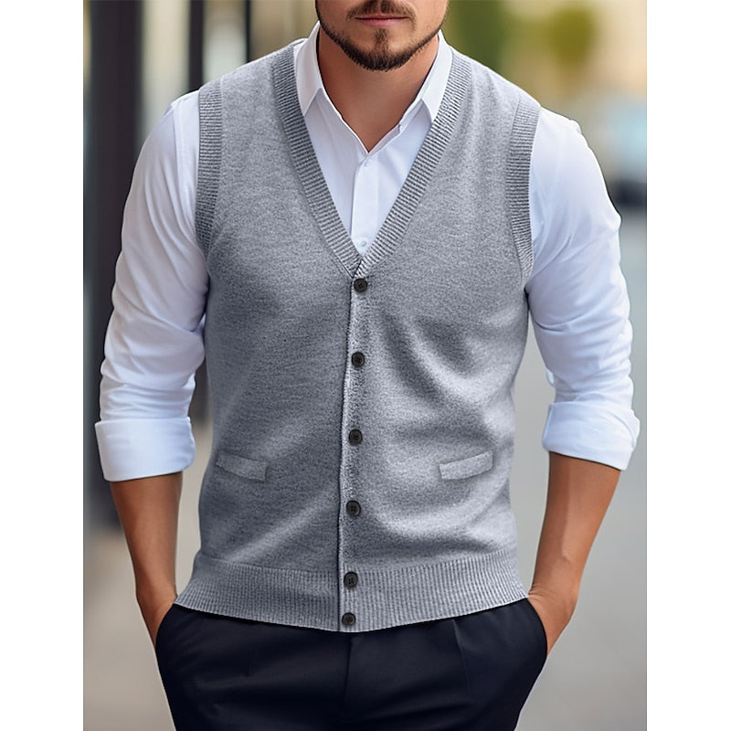 Buttoned V-Neck Sweater Vest for Men