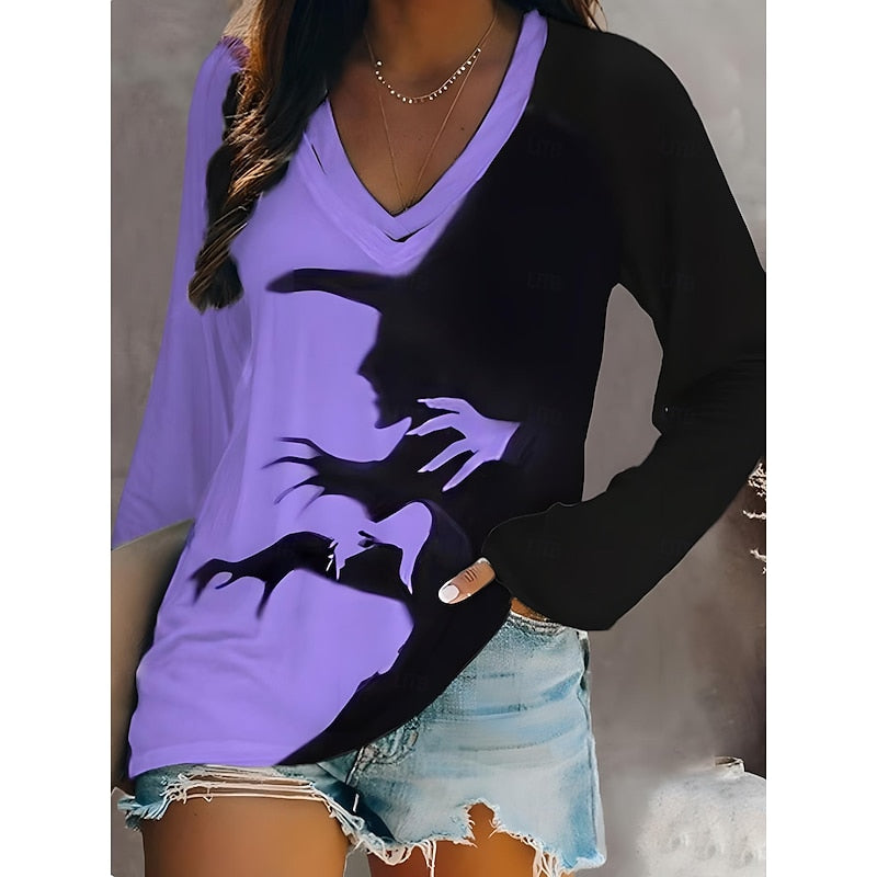 Women's Halloween Graphic V-Neck Top