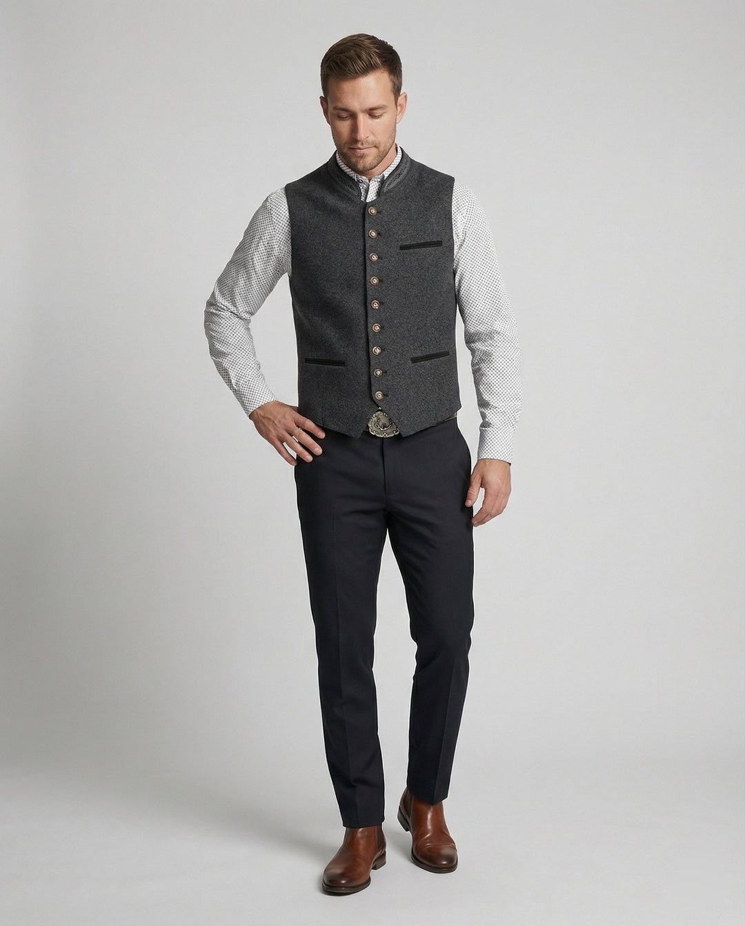 Traditional Standing-Collar Vest for Men