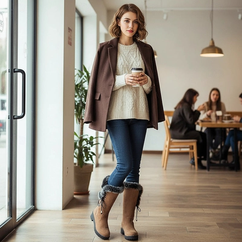 Fur-Trimmed Knee-High Winter Boots for Women