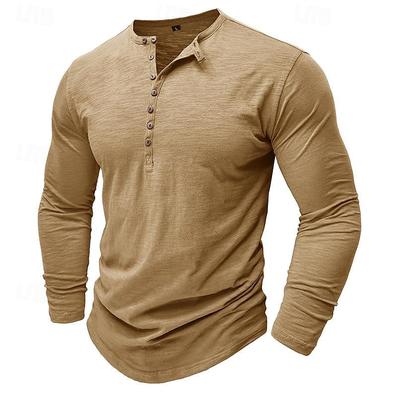 Long-Sleeve Henley Shirt for Men, Classic Style