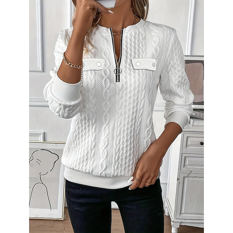Cable-Textured Quarter-Zip Top for Women