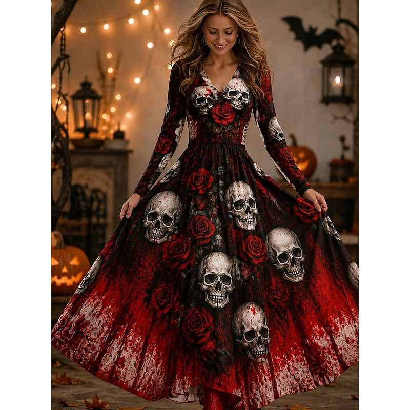 Halloween Skeleton Print Maxi Dress for Women