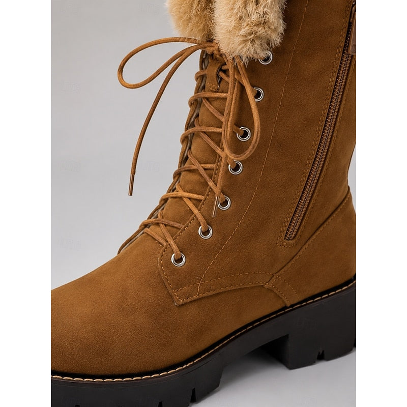 Lace-Up Knee-High Winter Boots for Women, Cozy Style