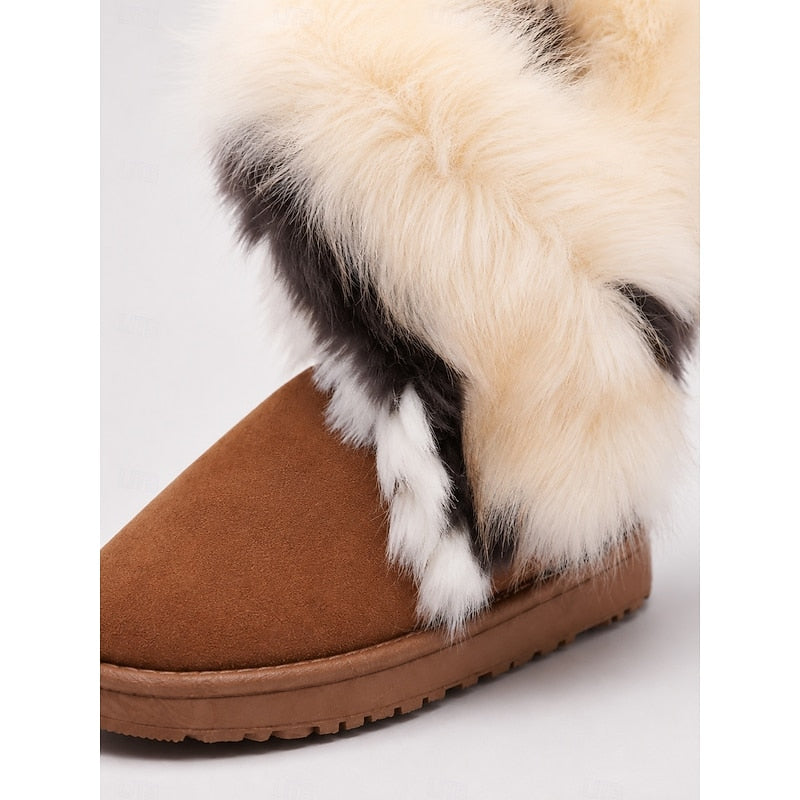 Fluffy-Trimmed Winter Boots for Women