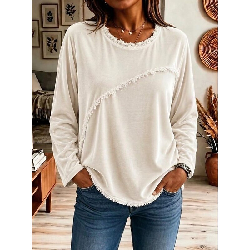 Fringe-Trim Relaxed Tunic for Women