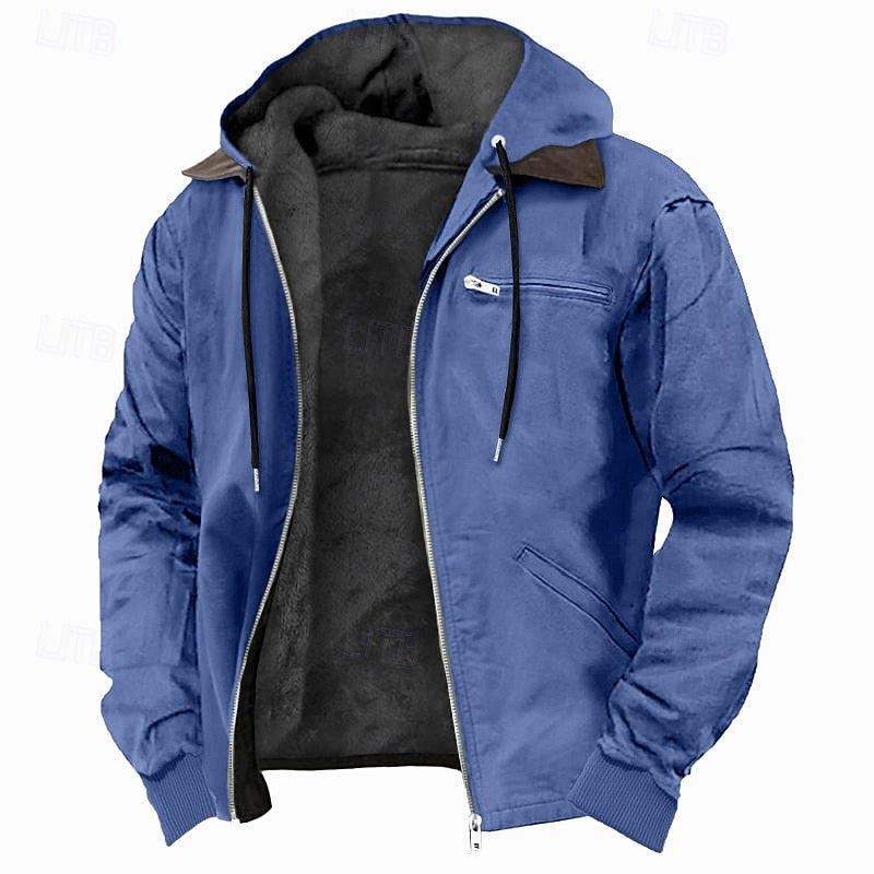 Fleece-Lined Hooded Jacket for Men, Plus Size