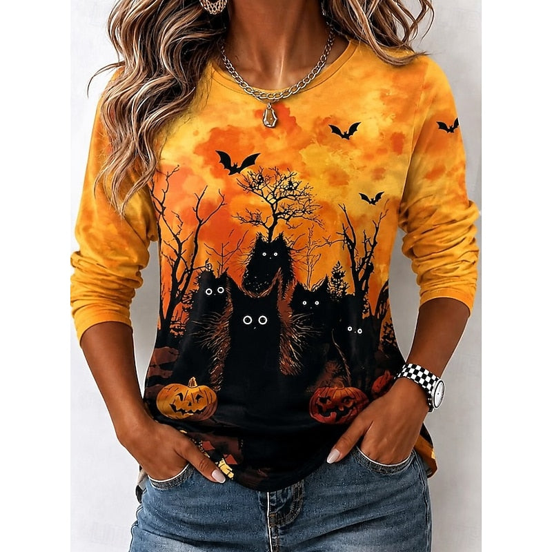 Halloween Witch Graphic Long Sleeve Top for Women