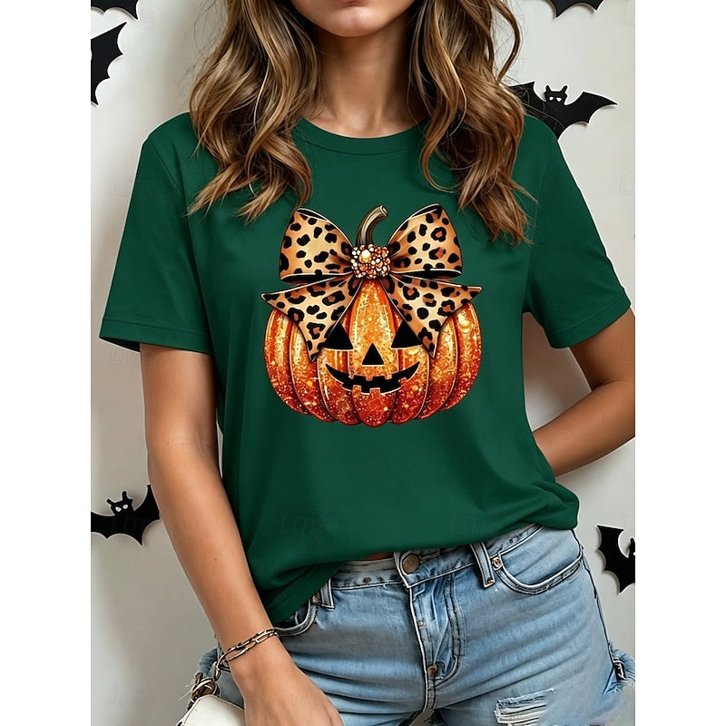 Halloween Graphic Crew Neck T-Shirt for Women, Plus Size
