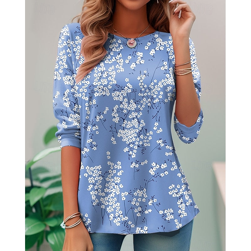 Floral Long-Sleeve Top for Women, Plus Size
