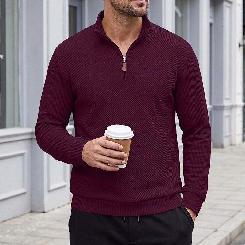 Quarter-Zip Pullover for Men, Textured Style