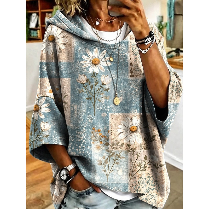 Floral Hooded Pullover Hoodie for Women