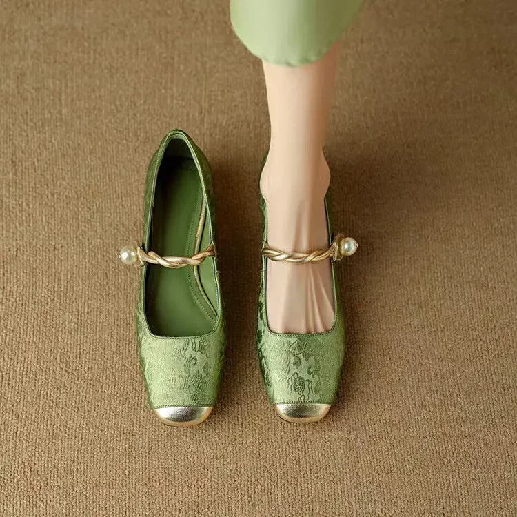 Vintage Braided Pearl Strap Shoes for Women
