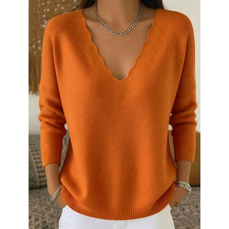 Scalloped V-Neck Halloween Pullover for Women, Plus Size