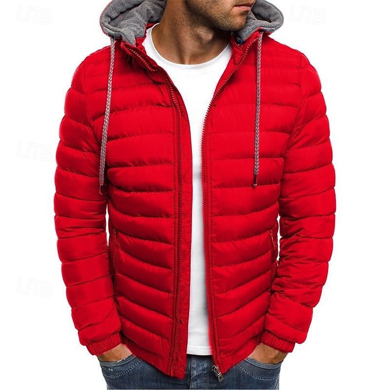 Hooded Quilted Puffer Jacket for Men, Plus Size