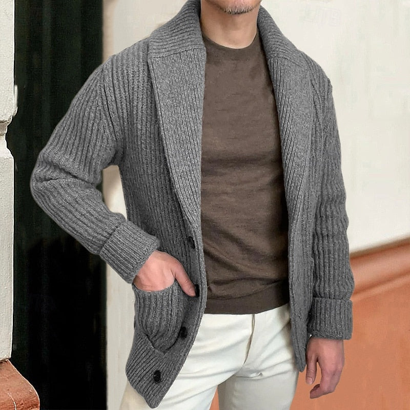 Shawl Collar Ribbed Cardigan for Men