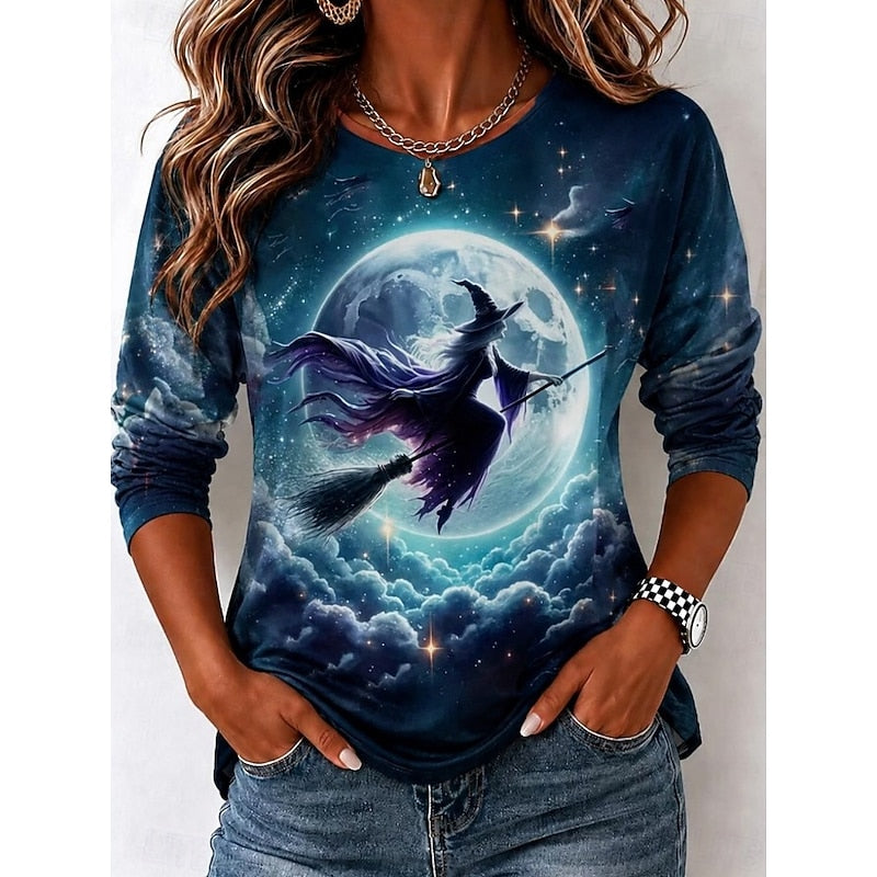 Halloween Witch Graphic Long Sleeve Top for Women