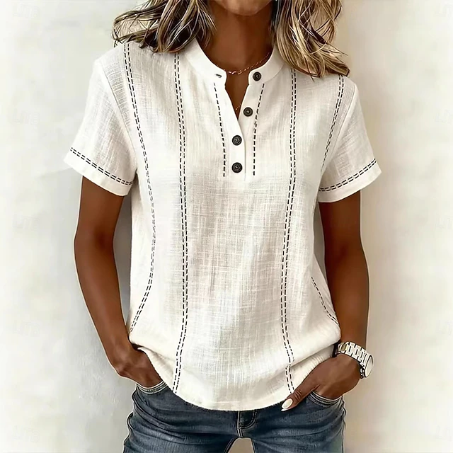 Vintage Striped Short-Sleeve Blouse for Women
