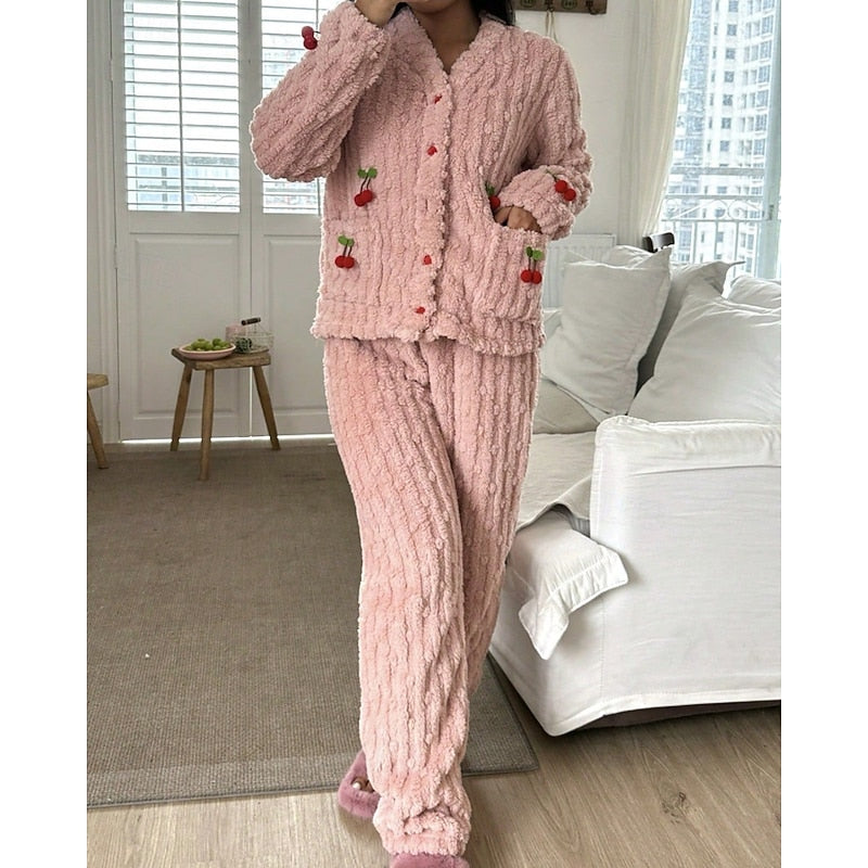 Cherry Two-Piece Set for Women, Cozy Style
