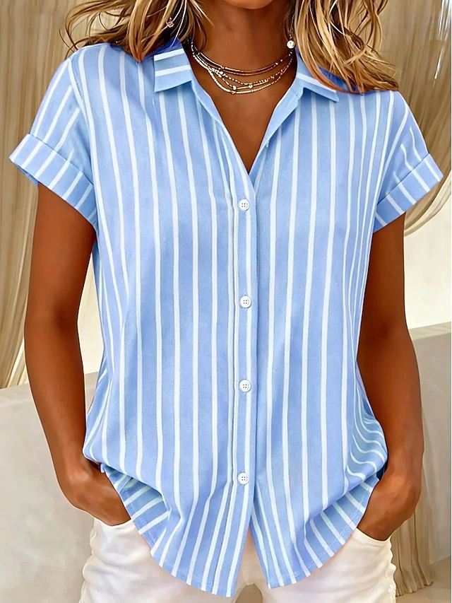 Striped Short-Sleeve Blouse for Women