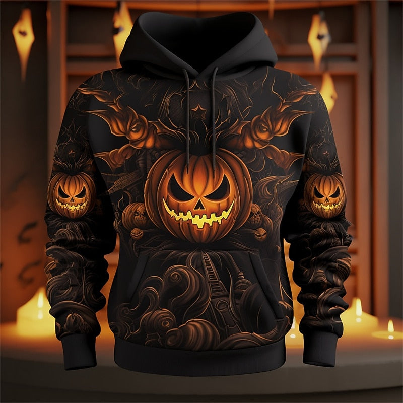 Halloween Pumpkin Graphic Hoodie for Men, Plus Size