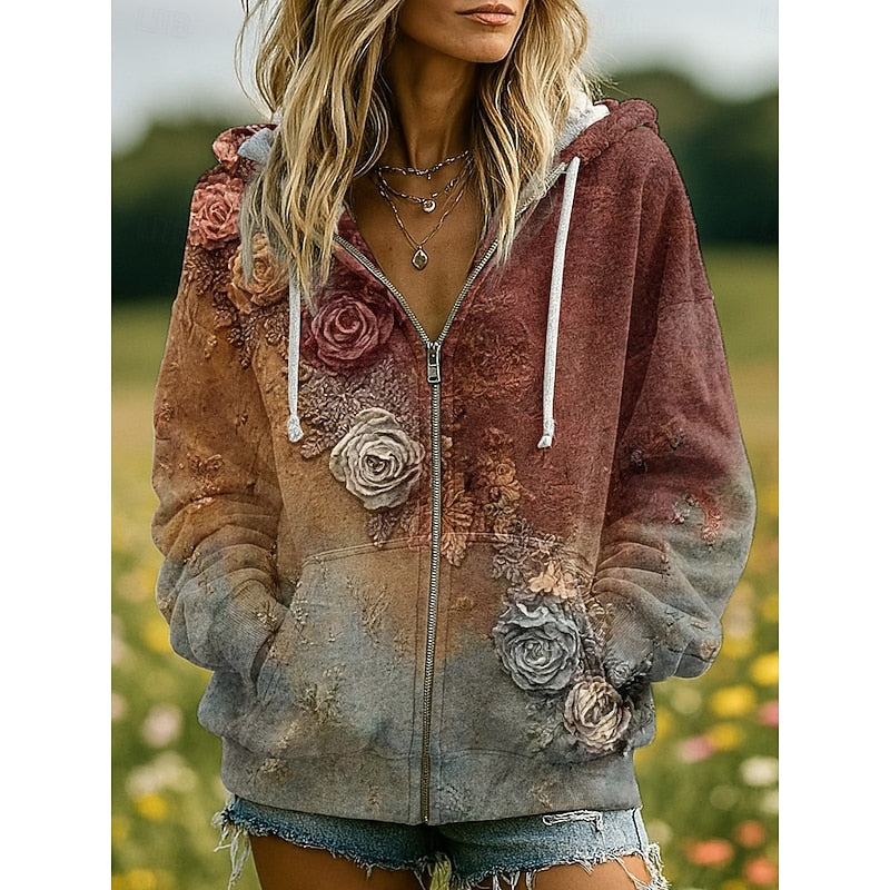 Nature-Inspired Zip-Up Hoodie for Women