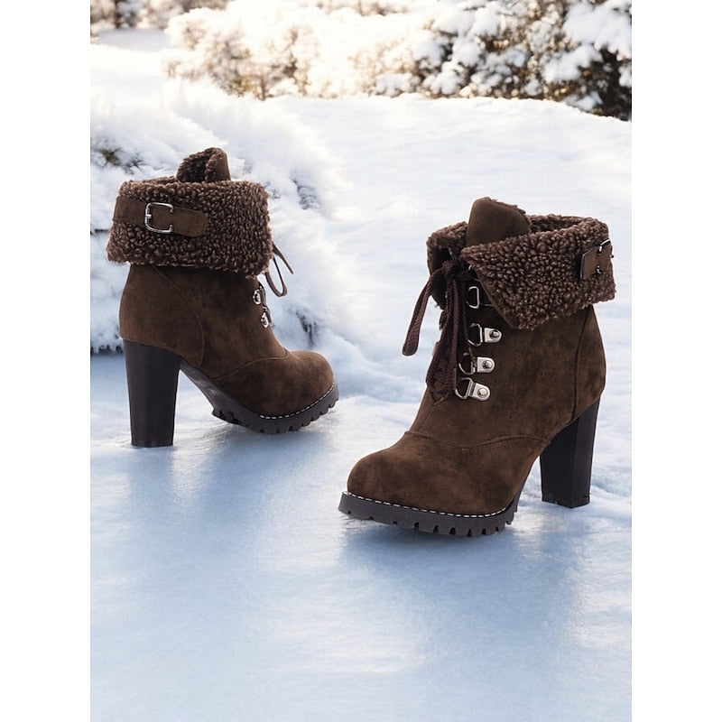Fur-Trimmed Lace-Up Winter Boots for Women