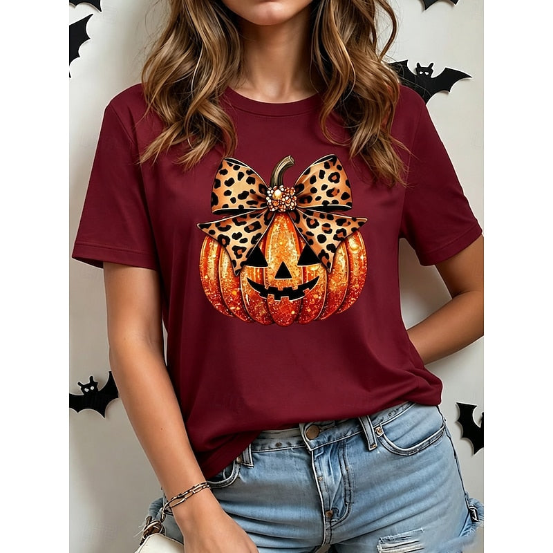 Halloween Graphic Crew Neck T-Shirt for Women, Plus Size