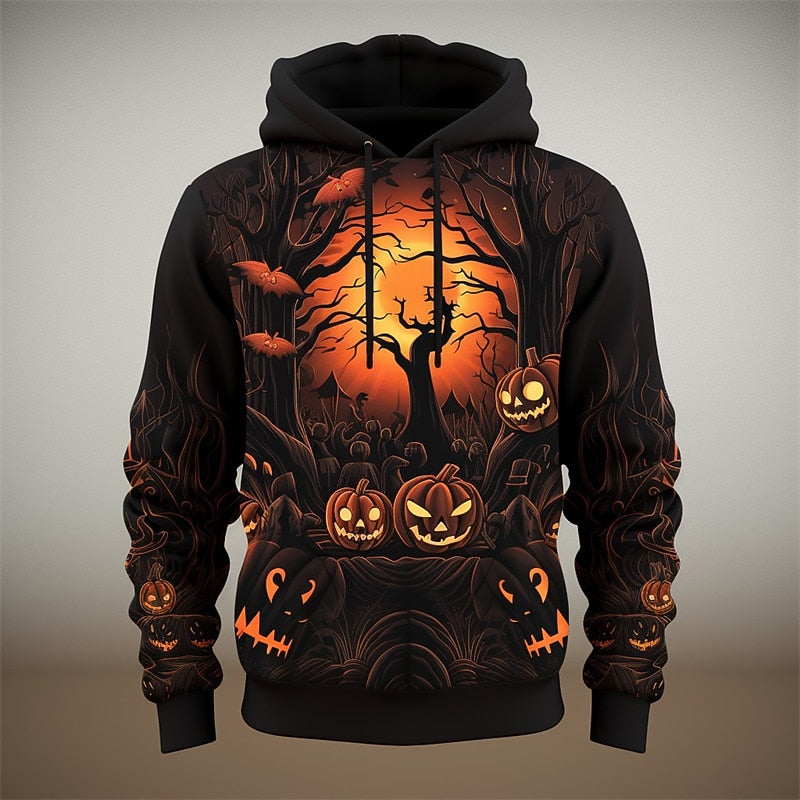 Halloween Pumpkin Graphic Hoodie for Men, Plus Size