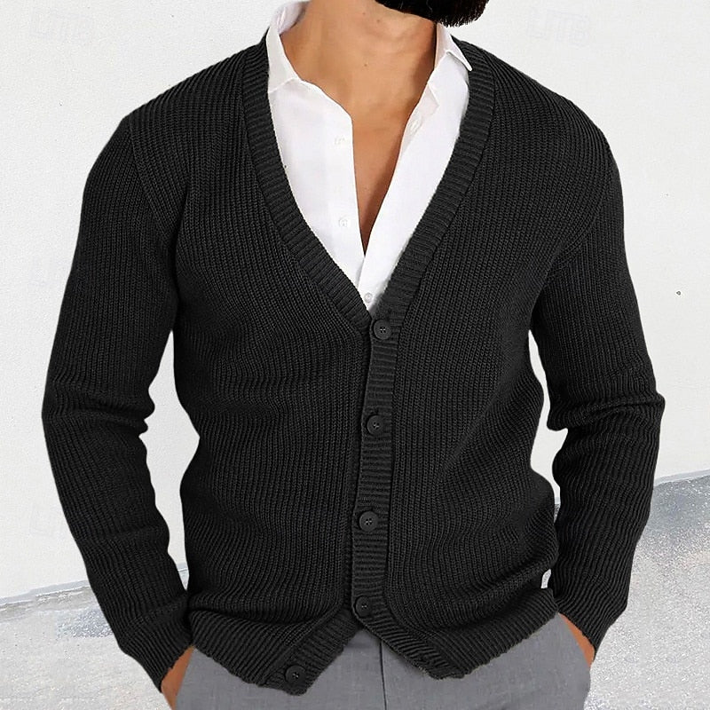 V-Neck Button-Down Cardigan, Men's Classic Fit