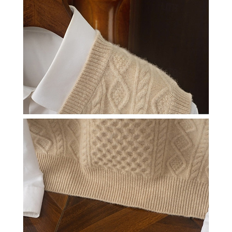 Cable-Textured V-Neck Sweater Vest for Men, Plus Size