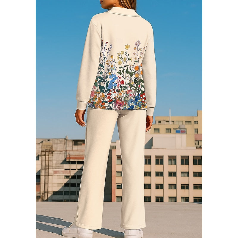 Floral Collared Two-Piece Set for Women, Plus Size