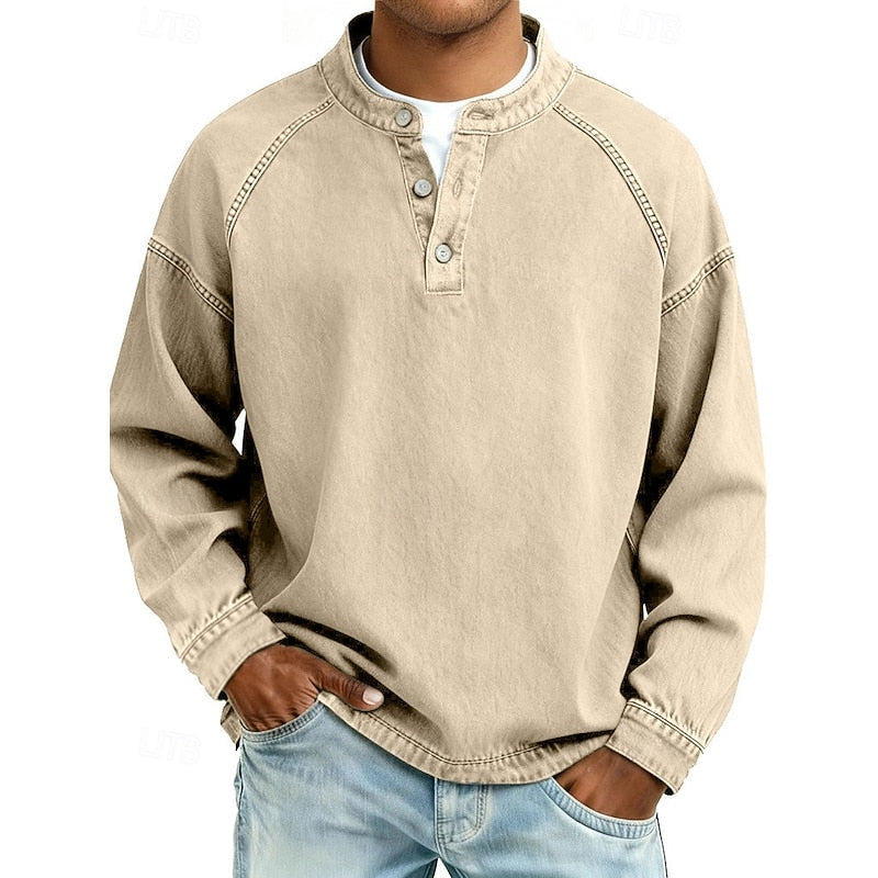 Vintage Washed Henley Shirt for Men, Plus Size