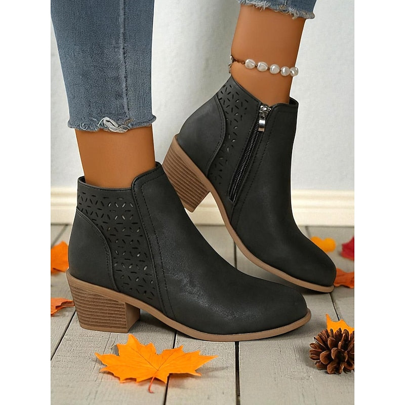 Ladies Cutout Low-Heel Ankle Boots
