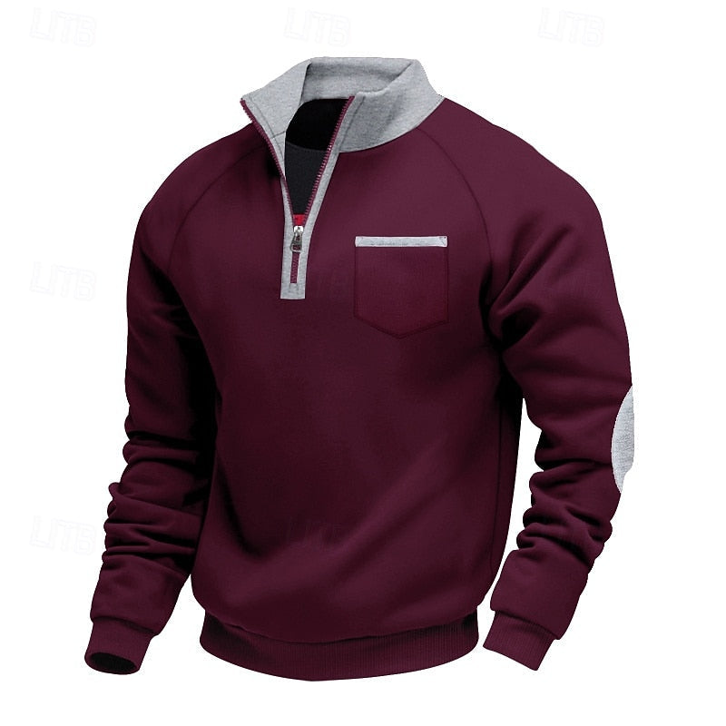 Quarter-Zip Colour Block Pullover for Men