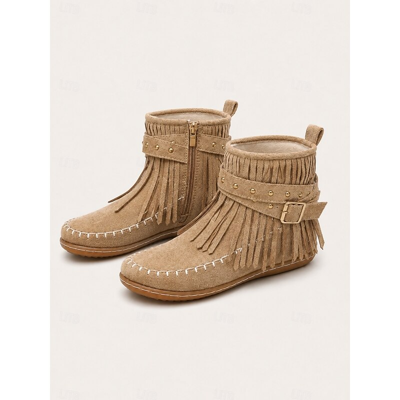 Fringe Moccasin Ankle Boots for Women