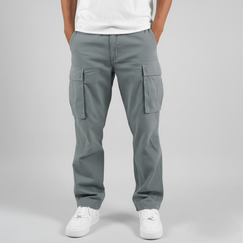 Relaxed Fit Cargo Pants with Side Pockets for Men, Plus Size