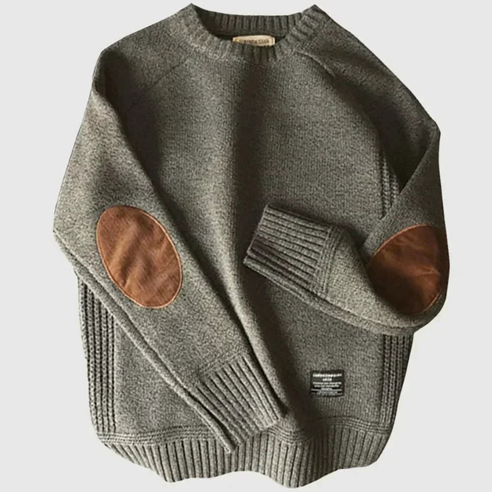 Classic Elbow-Patch Sweater for Men, Plus Size