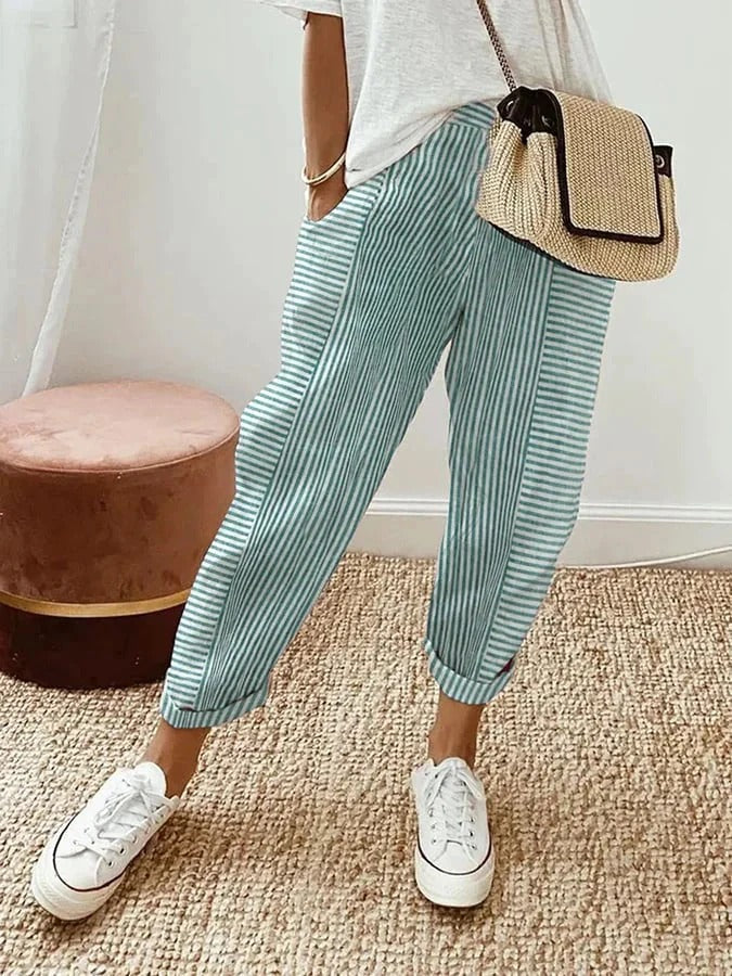 Relaxed Striped Summer Pants for Women, Plus Size