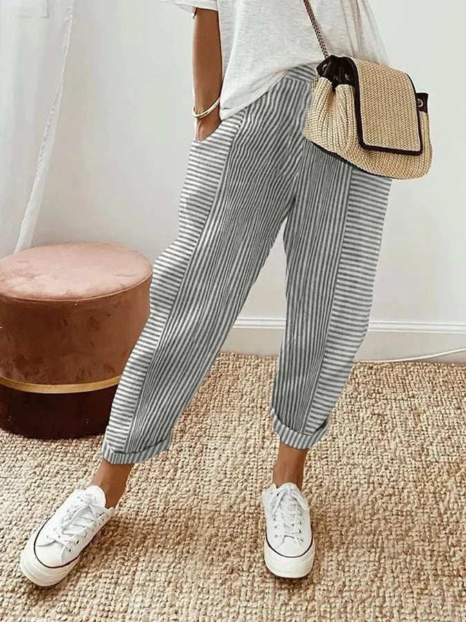 Relaxed Striped Summer Pants for Women, Plus Size