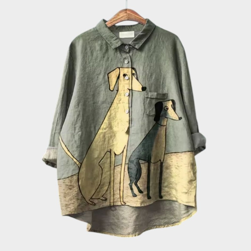 Casual Long Sleeve Printed Blouse for Women, Plus Size