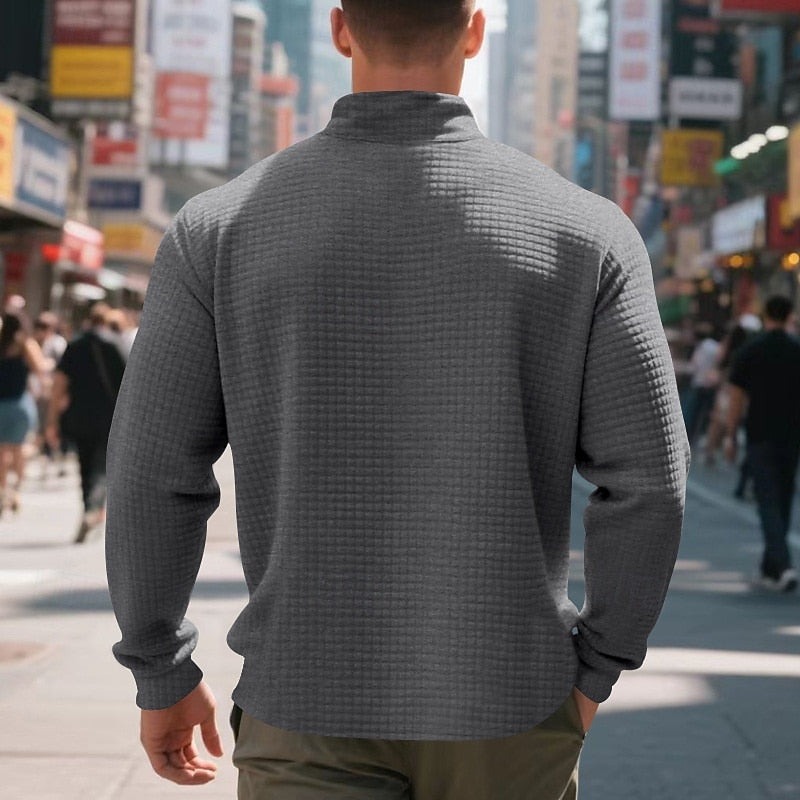 Quarter-Zip Textured Sweatshirt for Men, Plus Size