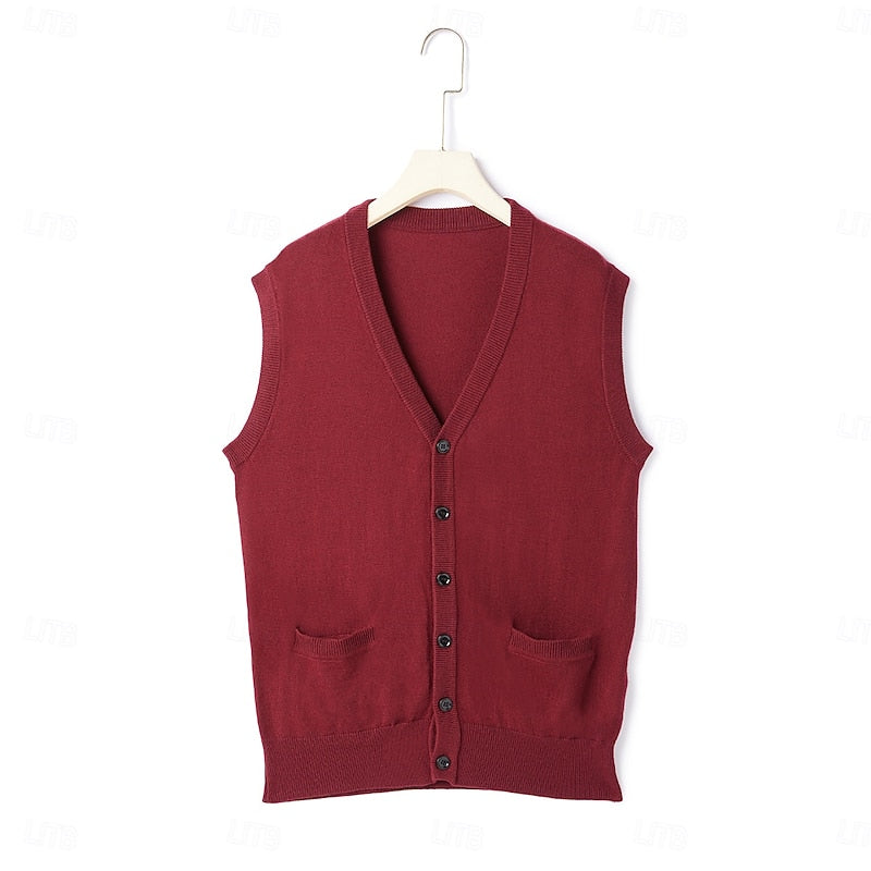 Buttoned V-Neck Sweater Vest for Men