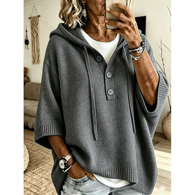Relaxed Hooded Knit Sweater for Women, Plus Size