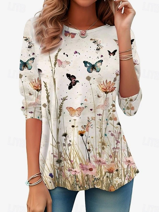 Artful Long-Sleeve Tunic for Women, Plus Size