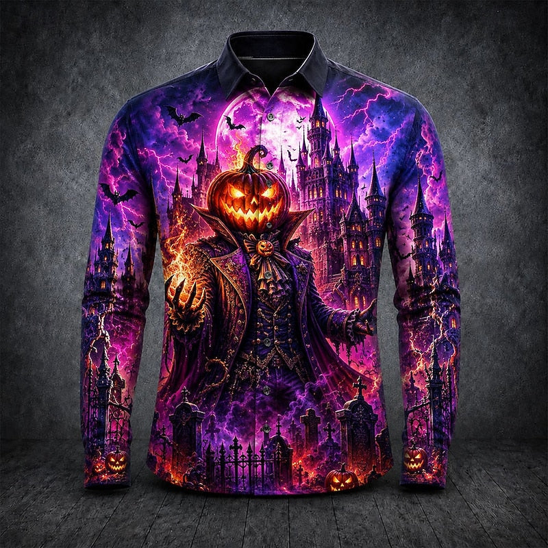 Halloween Gothic Print Long-Sleeve Shirt for Men