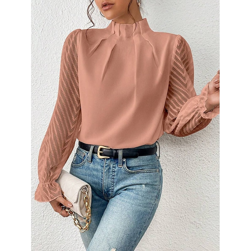 High-Neck Blouse, Women's Elegant Fit