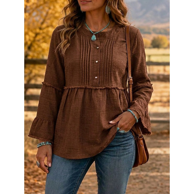 Pintucked Peplum Blouse for Women